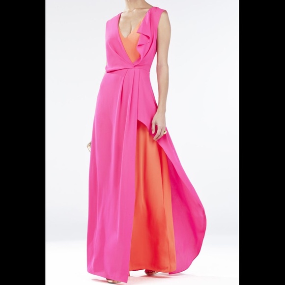 bcbgmaxazria orange and pink chiffon cocktail dress Bcbg Dress Xs
